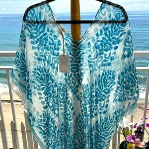 Cover up "Pool to Party” Sheer Turquoise Blue and White. NWT
